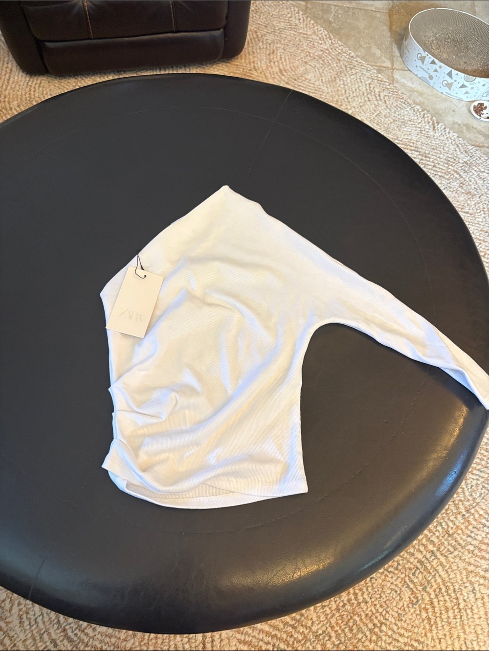 Zara White Ribbed One-Shoulder Top with Tag